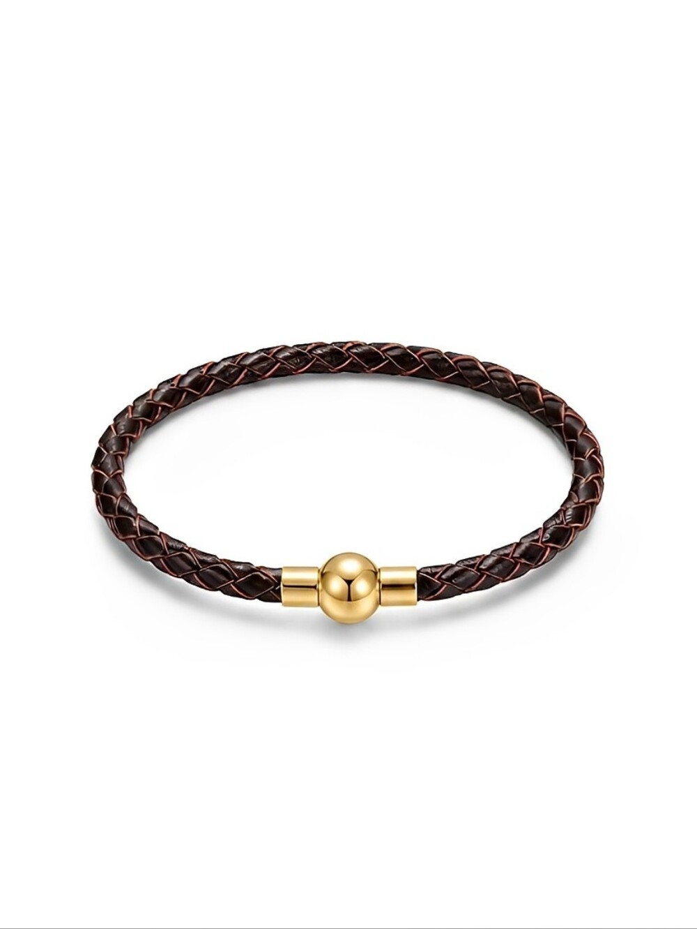 Linx Vintage Brown Leather Braided Cord Bracelet with Gold Magnetic Clasp